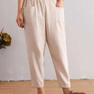 Plain Pockets Casual Pants, BOTTOM, color:Off White|size:4X, Noracora