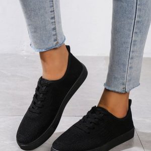 Mesh Fabric All Season Plain Sports Flyknit Sneakers, Sneakers, color:Black|size:43, JustFashionNow