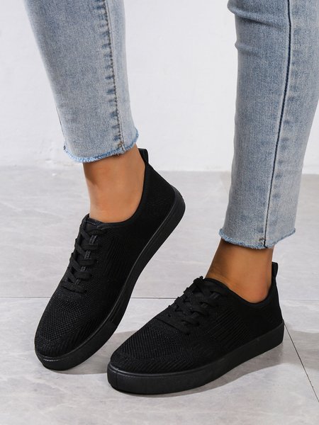 Mesh Fabric All Season Plain Sports Flyknit Sneakers, Sneakers, color:Black|size:43, JustFashionNow