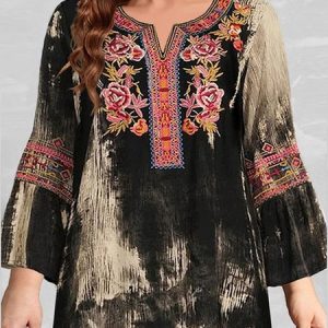 Casual Floral Crew Neck T-Shirt, T-Shirts, color:Black|size:3XL, JustFashionNow