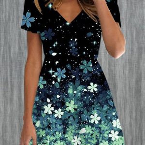 Casual Regular Fit  V Neck Dress, Dresses, color:Green|size:3XL, JustFashionNow