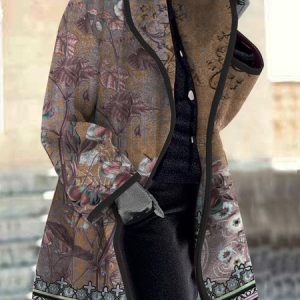 Vintage Flower Lake Lapel Mid Length Wool Coat, Jackets, color:Camel|size:XXL, JustFashionNow