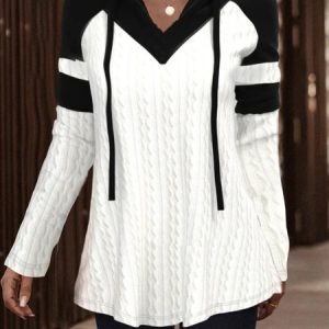 Hoodie Color Block Casual Sweatshirt, Sweatshirts & Hoodies, color:Black-white|size:XXL, JustFashionNow