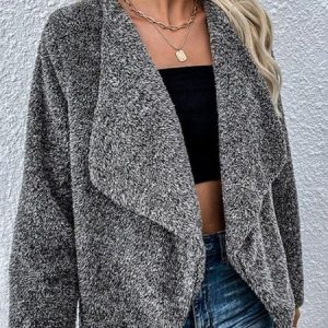 Casual Plain Teddy Jacket, Coats, color:Gray|size:XL, JustFashionNow