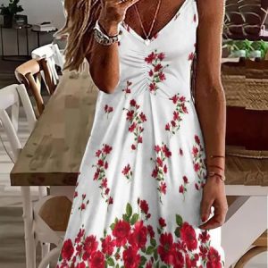 Womens Casual Floral V Neck Dress, color:As Picture|size:3XL, Lilicloth.com