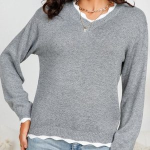 Women Wool/Knitting Plain Long Sleeve Comfy Casual Sweater, Sweaters, color:Gray|size:L, Noracora