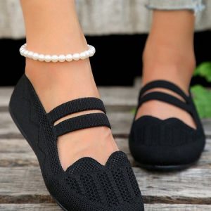 Women Minimalist Breathable Mesh Casual Mary Jane Shoes, Flats, color:Black|size:43, JustFashionNow