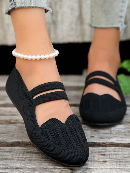 Women Minimalist Breathable Mesh Casual Mary Jane Shoes, Flats, color:Black|size:43, JustFashionNow