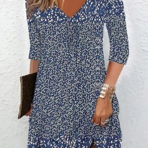 Plus Size Casual Abstract Graphic Regular Fit Dress, DRESSES, color:Blue|size:4X, Noracora