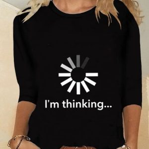 I'm Thinking Long Sleeve Round Neck Printed Top T-shirt, T-shirts, color:Black|size:3XL, Noracora