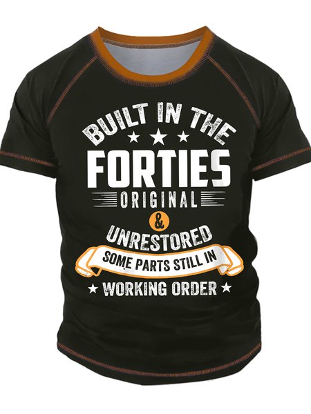 Men's Forties Funny Graphic Printing Text Letters Casual T-Shirt, T-shirts, Lilicloth.com