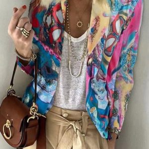 Abstract Casual Regular Fit Shawl Collar Blazer, Blazers, color:Deep Pink|size:XXL, JustFashionNow