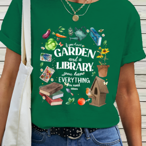Women's Cotton Garden Lover If You Have A Garden T-Shirt, color:Green|size:3XL, Lilicloth.com