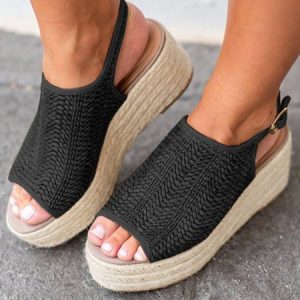 Women's Platform Weaving Peep Toe Buckle Sandals, Sandals, color:Black|size:43, JustFashionNow
