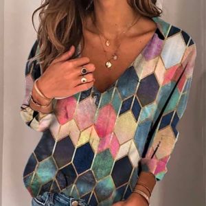 Casual Long Sleeve Cotton-Blend V Neck Top, T-Shirts, color:As Picture|size:XXL, JustFashionNow