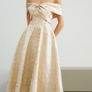 Plain Boat Neck Regular Fit Elegant Party Dress, Midi Dresses, color:Champagne|size:XXL, Stylewe