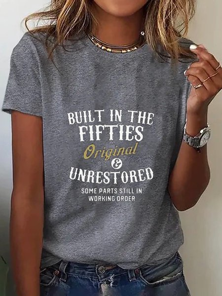 Casual Loose Text Letters Crew Neck Short Sleeve T-Shirt, T-Shirts, color:Gray|size:XXL, JustFashionNow