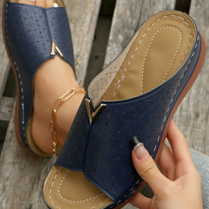 Women's Hollow Out Slip On Platform Wedge Sandals Summer Casual Sandals Walking Shoes, color:Blue|size:44, Lilicloth.com