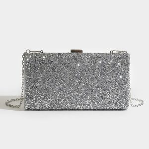 Elegant Full Diamond Zipper Messenger Bag Party Banquet Women's Clutch Bag, Crossbody Bags, color:Silver|size:One-size, Stylewe
