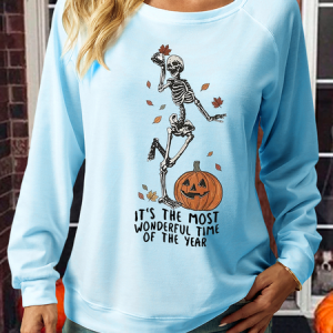 Women's It's the Most Wonderful Time of the Year Casual Regular Fit Sweatshirt, color:Light Blue|size:3XL, Lilicloth.com