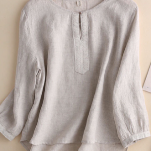 Plain Long Sleeve Casual Embroidery Notched Shirt, Blouses, color:White|size:3XL, Noracora