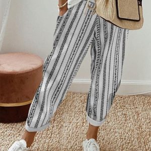 Striped Loose Casual Pants, Pants, color:Black-white|size:XXL, JustFashionNow