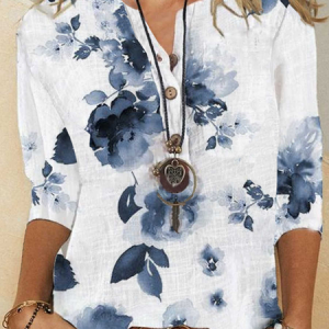 Henley Casual Mid Sleeve Blouse, Shirts & Blouses, color:White|size:XXL, JustFashionNow