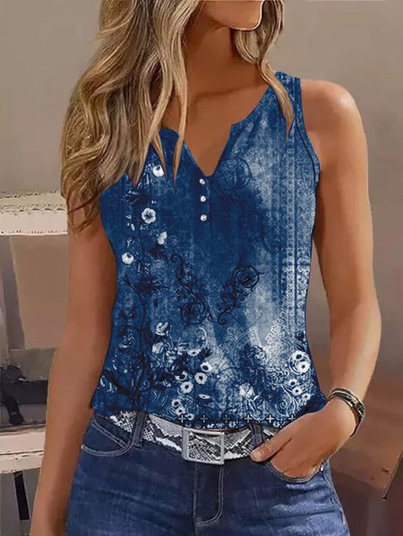 Casual Printing Floral Tank Top, Tanks & Camis, color:Blue|size:XS, JustFashionNow