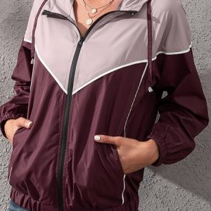 Casual Color Block Shawl Collar water proof Regular Fit Jacket, Jackets, color:Wine Red|size:XL, JustFashionNow