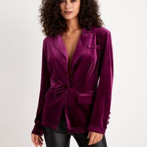 Plain Regular Fit Urban Long Sleeve Blazer, Outerwear, color:Purple Red|size:XXL, Stylewe