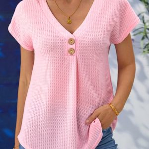 V Neck Plain Casual Shirt, Shirts & Blouses, color:Black|size:XXL, JustFashionNow