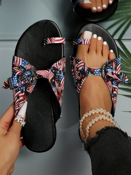Independence Day America Flag Rivet Toe Ring Slide Sandals, Sandals & Slippers, color:As Picture|size:43, JustFashionNow