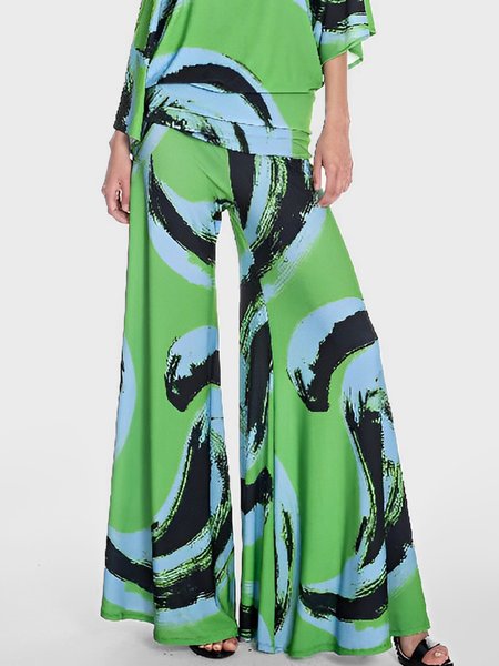 Vacation Random Print Loose Pants, Pants, color:Green|size:XXL, Stylewe