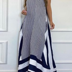 Women's Fashion Stripe Loose Comfortable Tank Dress, Dresses, color:Blue|size:5XL, JustFashionNow