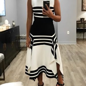 Color Block Elegant Regular Fit Dress, Maxi Dresses, color:Black-white|size:XXL, Stylewe