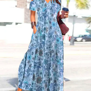 Loose Vacation Dress, Floral Dresses, color:Blue|size:XXL, JustFashionNow