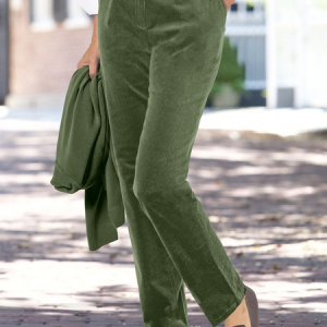 Casual Plain Corduroy Regular Fit Casual Pants, Pants, color:Green|size:XXL, JustFashionNow