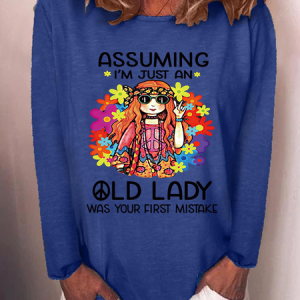 Casual Abstract Crew Neck Long Sleeve T-shirt, T-shirts, color:Royal Blue|size:3XL, Noracora