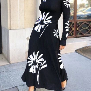 High Elasticity Regular Fit Elegant Asymmetrical Long sleeve Maxi Dress, Maxi Dresses, color:Black|size:XXL, Stylewe