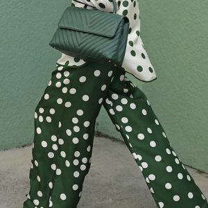 Regular Fit Polka Dots Elegant Fashion Pants, Pants, color:Green|size:XS, Stylewe