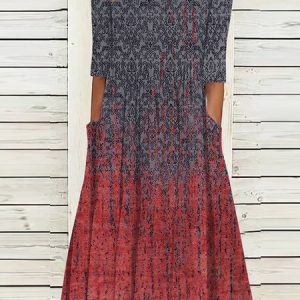 Vintage Loose Crew Neck Dress, Dresses, color:Red|size:XXL, JustFashionNow