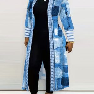 Long Sleeve Plaid Regular Micro-Elasticity Loose Kimono For Women 2023, Kimono, color:Blue|size:XXL, Noracora
