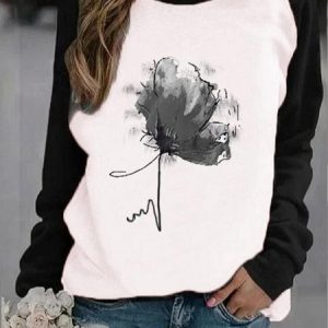 Casual Loose Floral Crew Neck T-Shirt, T-Shirts, color:Black|size:3XL, JustFashionNow