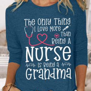 Women's The Only Thing I Love More Grandma Cotton-Blend Simple Crew Neck Long Sleeve Shirt, color:Blue|size:3XL, Lilicloth.com