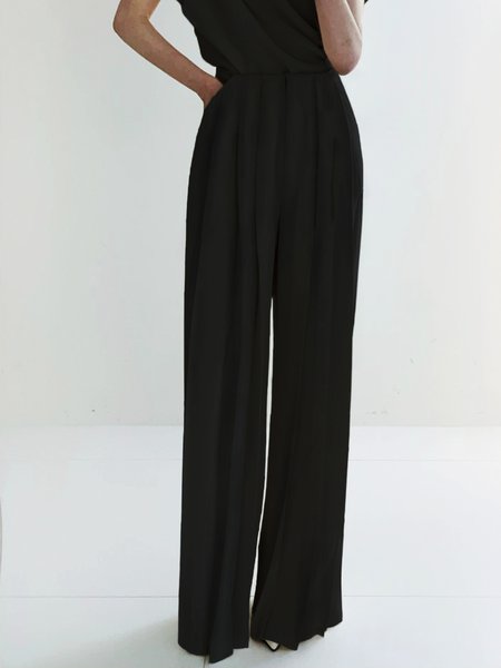 Elegant Pleated Long Wide Leg Pants, Wide Leg Pants, color:Black|size:XS, Stylewe