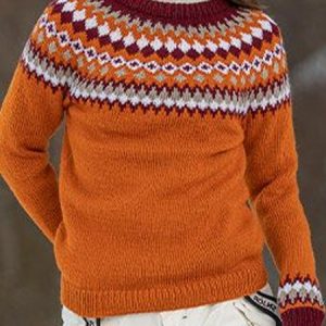 Women Yarn/Wool Yarn Ethnic Long Sleeve Comfy Casual Sweater, Sweaters, color:Orange|size:XXL, Noracora