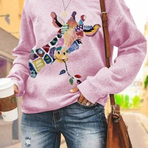 Casual Animal Sweatshirt, Sweatshirts & Hoodies, color:Pink|size:3XL, JustFashionNow