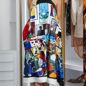 Loose Abstract Vacation Crew Neck Midi Dress With No Belt, Dresses, color:As Picture|size:XXL, Stylewe