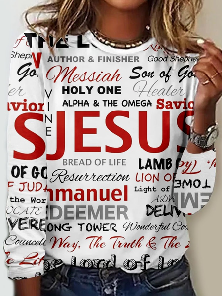 Women's Jesus Christian Letter Print Casual Shirt, color:As Picture|size:5XL, Lilicloth.com