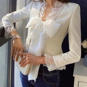 Plain Regular Fit Long Sleeve Elegant Jacket, Jackets, color:White|size:XXL, Stylewe